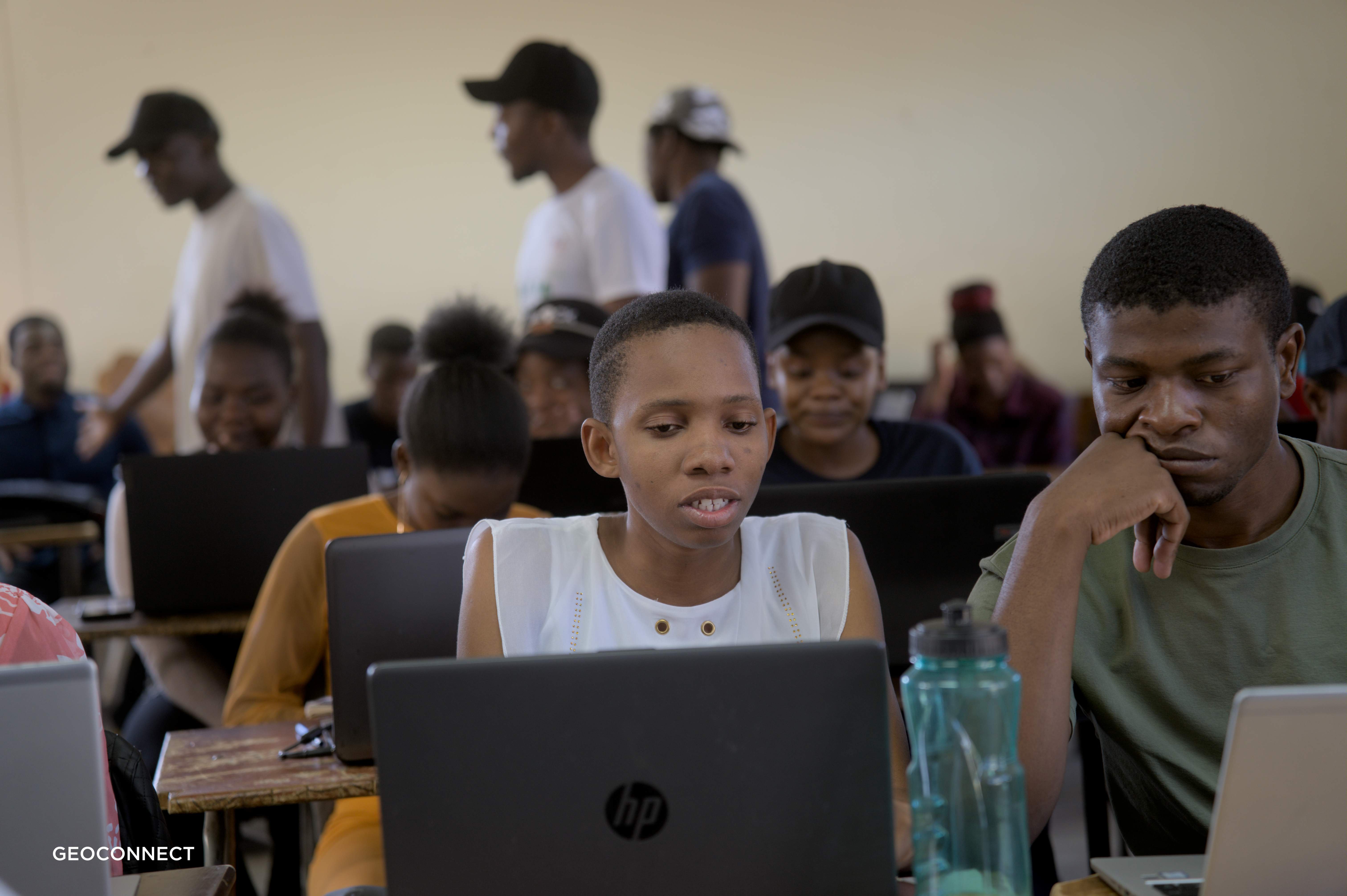 Youth mapping during a mapathon held by Geo connect in Zimbabwe