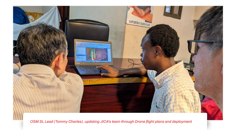 OSM SL Lead (Tommy Charles), updating JICA's team through Drone flight plans and deployment