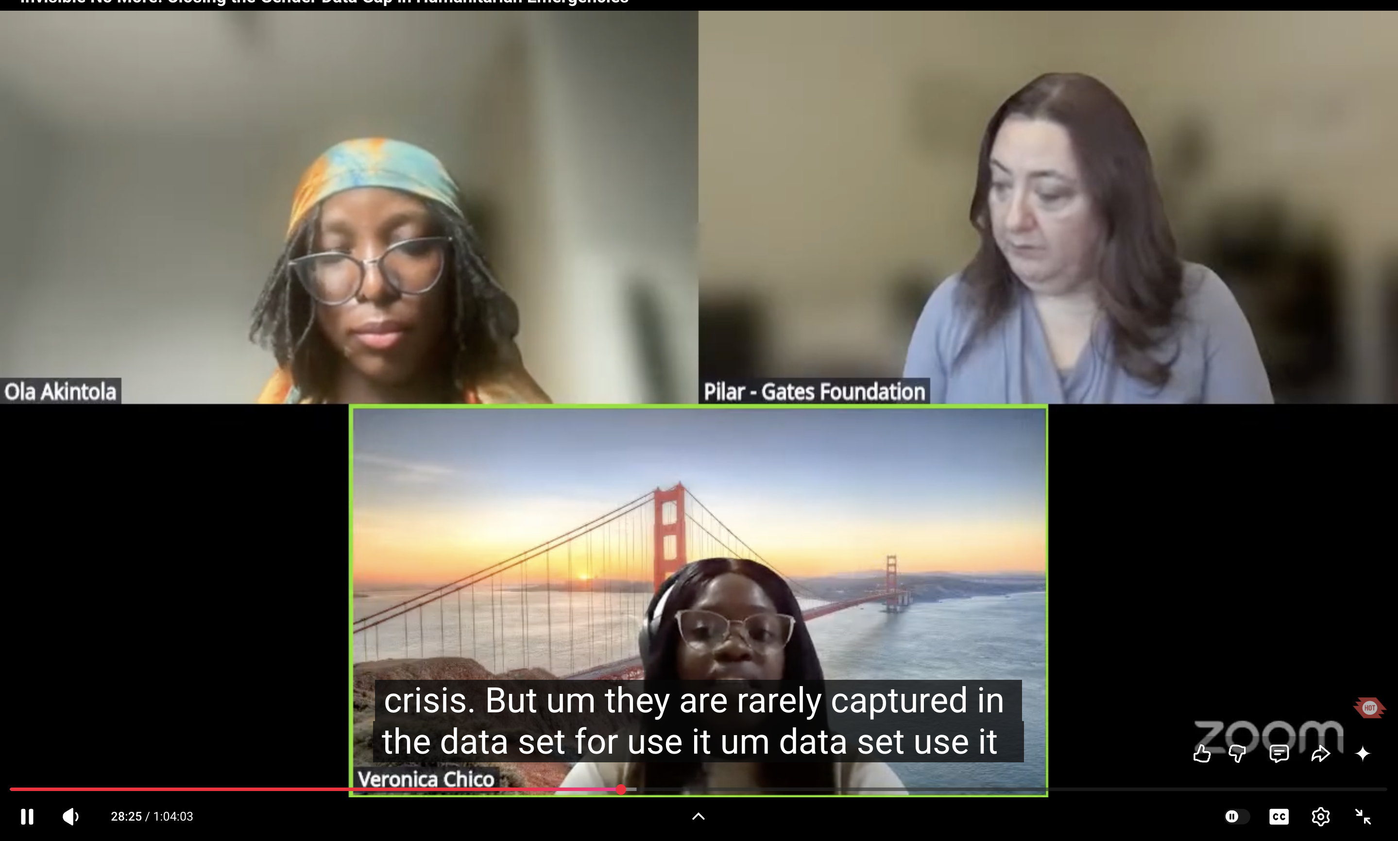 Veronica sharing insights from accommodation center mapping in Mozambique and how women's input revealed missing data.