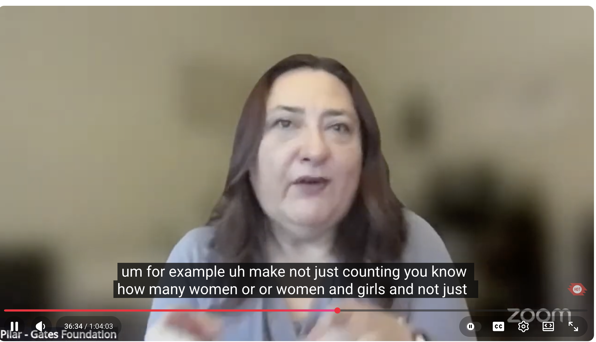 Pilar explaining the shift from gender data being optional to being a critical requirement for effective disaster response.