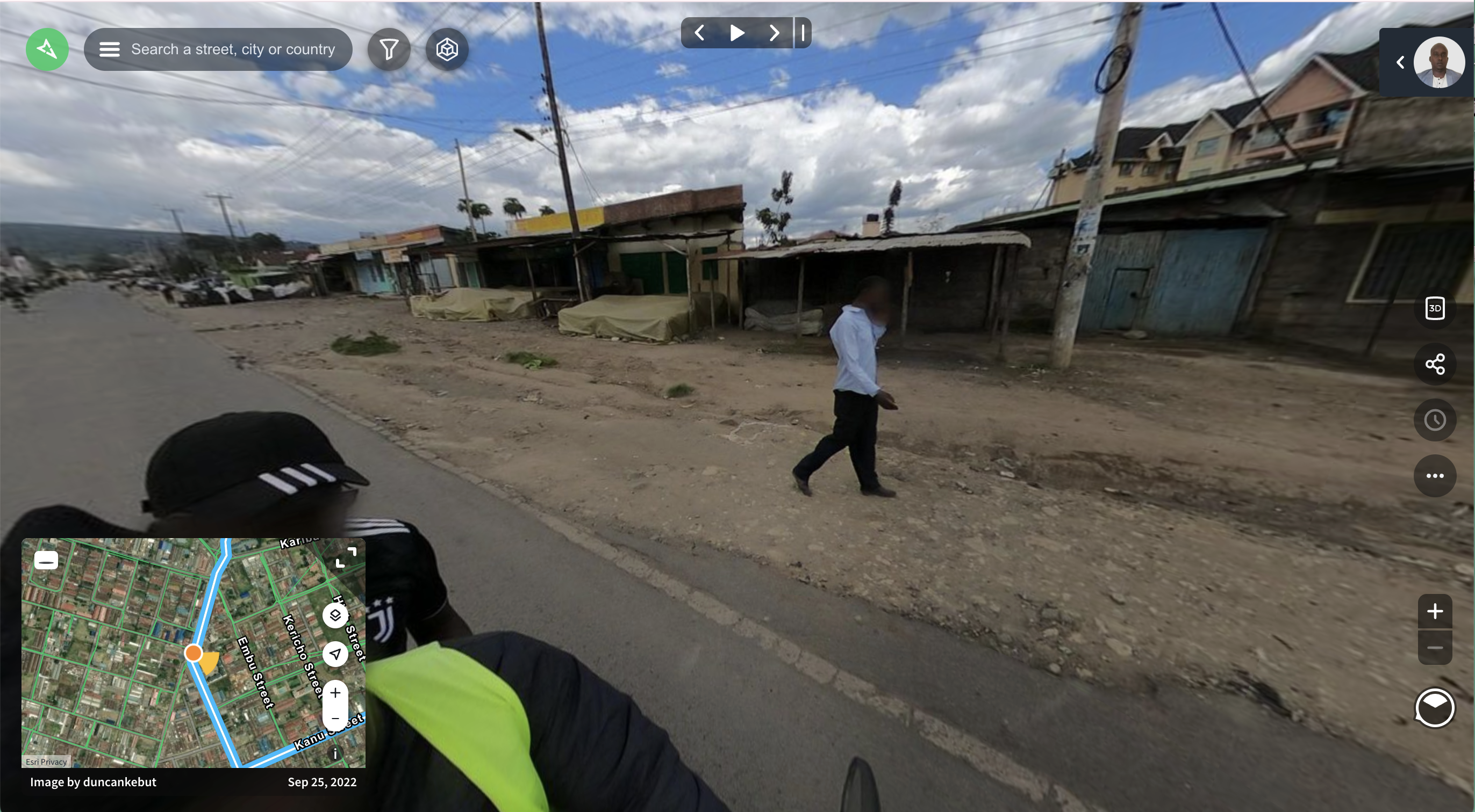 Mapillary screenshot showing street-level coverage of Nakuru City